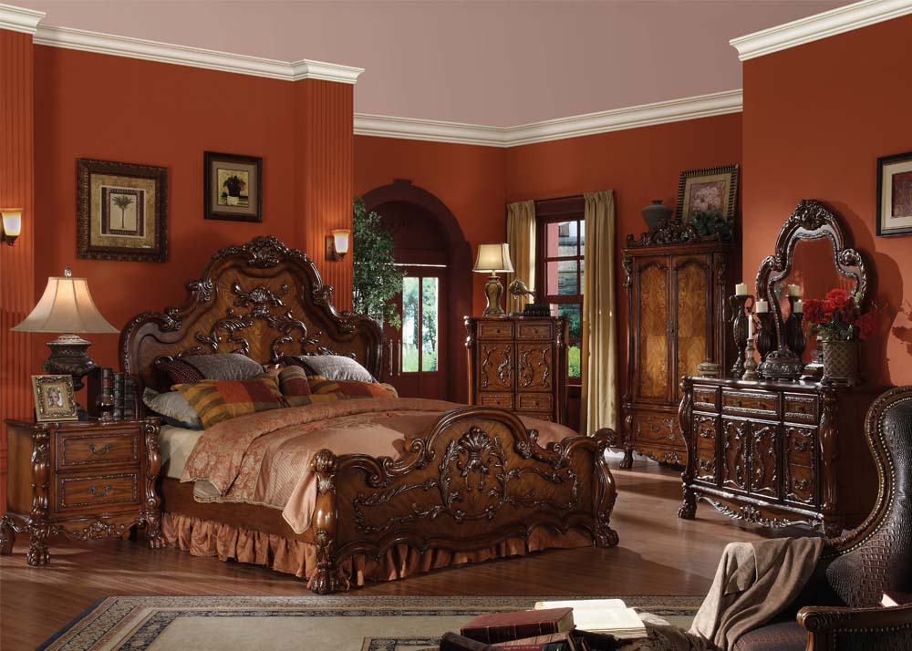 4Pc Acme Dresden Bedroom Set in Cherry Finish