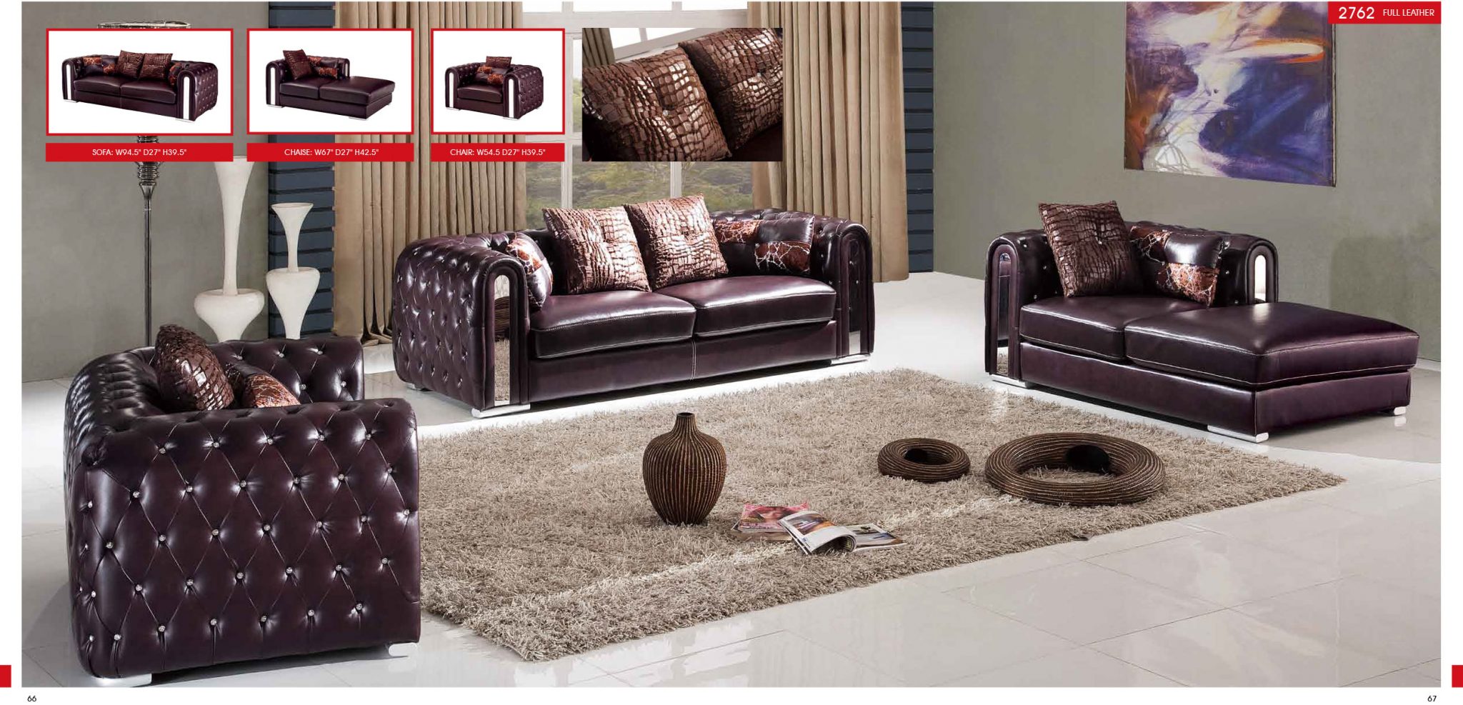 ESF Modern 2762 Finest Genuine Italian Leather Sofa Set