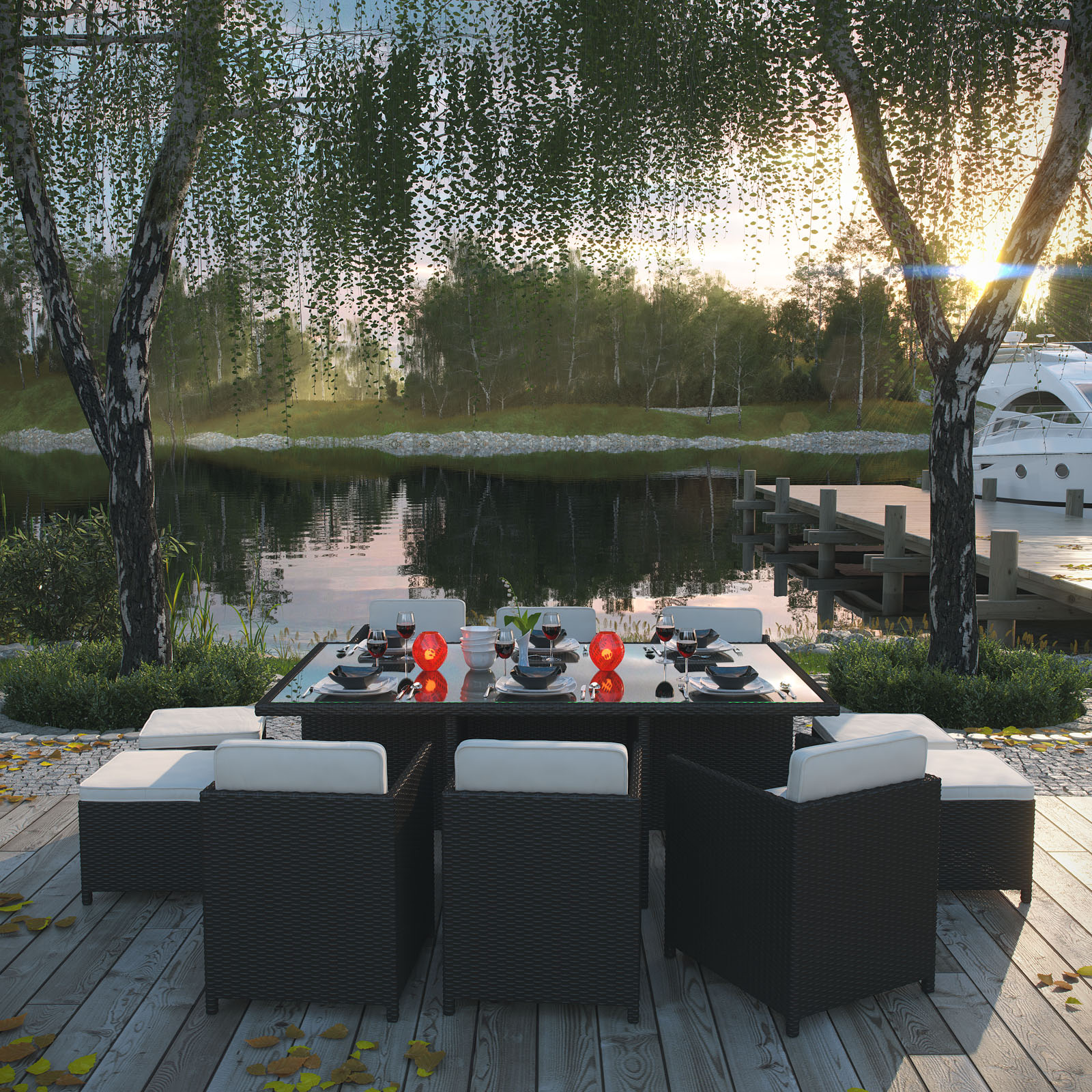11 Piece Eucalyptus Wicker Extendable Rectangular Patio Dining Set Modway Furnishing Reversal 11 Piece Brown Outdoor Dining Set