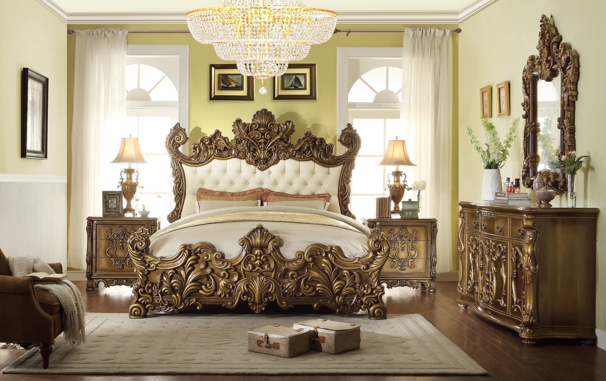 5-Pc HD-8008 Homey Design Golden Royal Palace Bedroom Set - USA