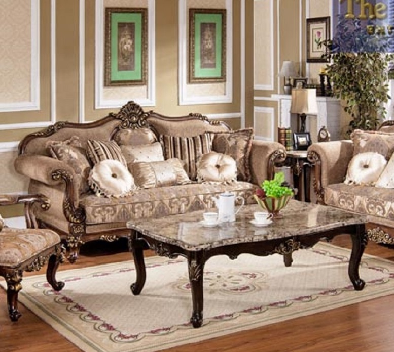 Best Furniture MC1428 Gold Wood Trim Hazelnut Fabric Sofa