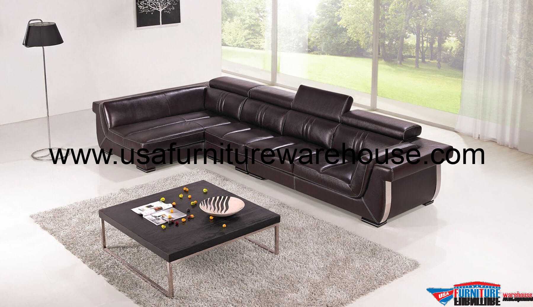 Jordan Genuine Dark Brown Leather Modern Sectional Set