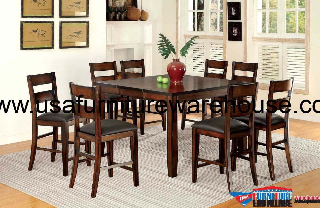 9 Piece Dickinson Counter Height Dining Set In Dark Cherry 9 Piece Dickinson Counter Height Dining Set In Dark Cherry