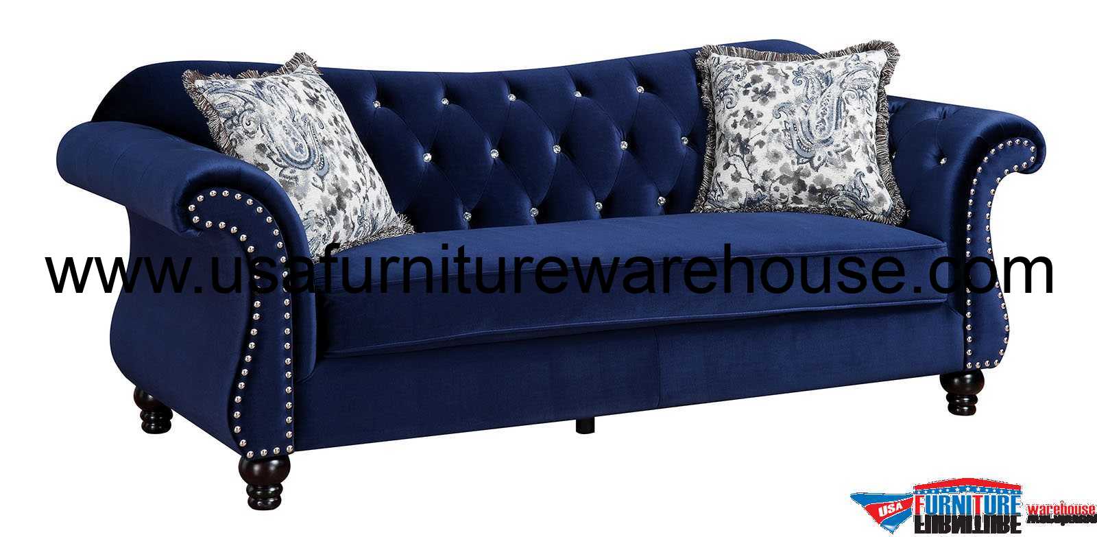 Jolanda Button Tufted Blue Fabric Sofa