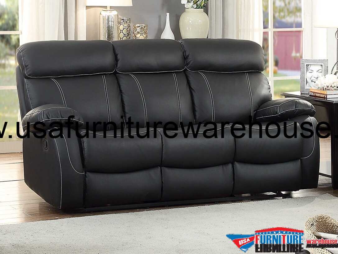 Homelegance Pendu Top Grain Black Leather Reclining Sofa
