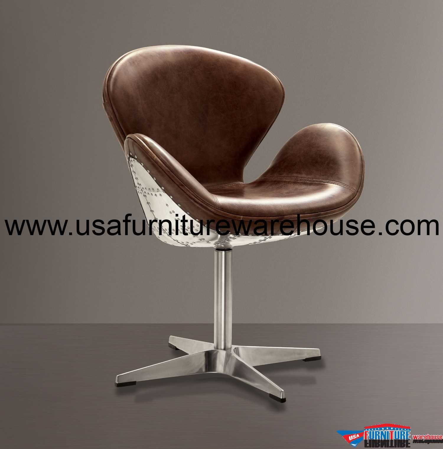 Acme Brancaster Top Grain Brown Leather Swivel Accent Chair