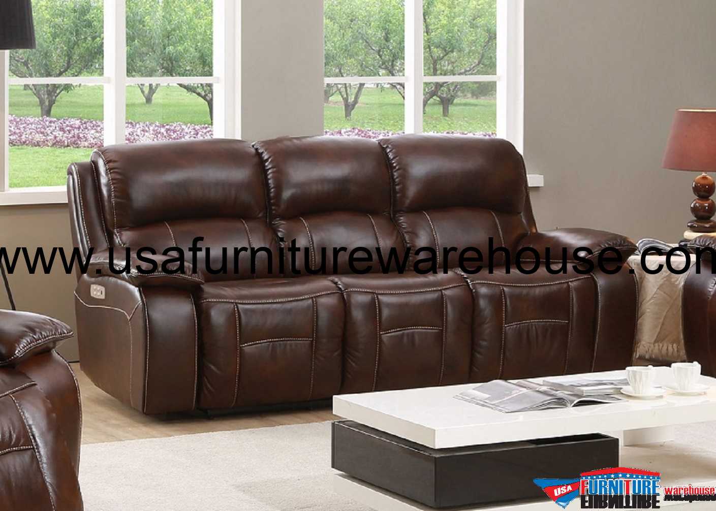 Westminster Genuine Leather Power Reclining Sofa With