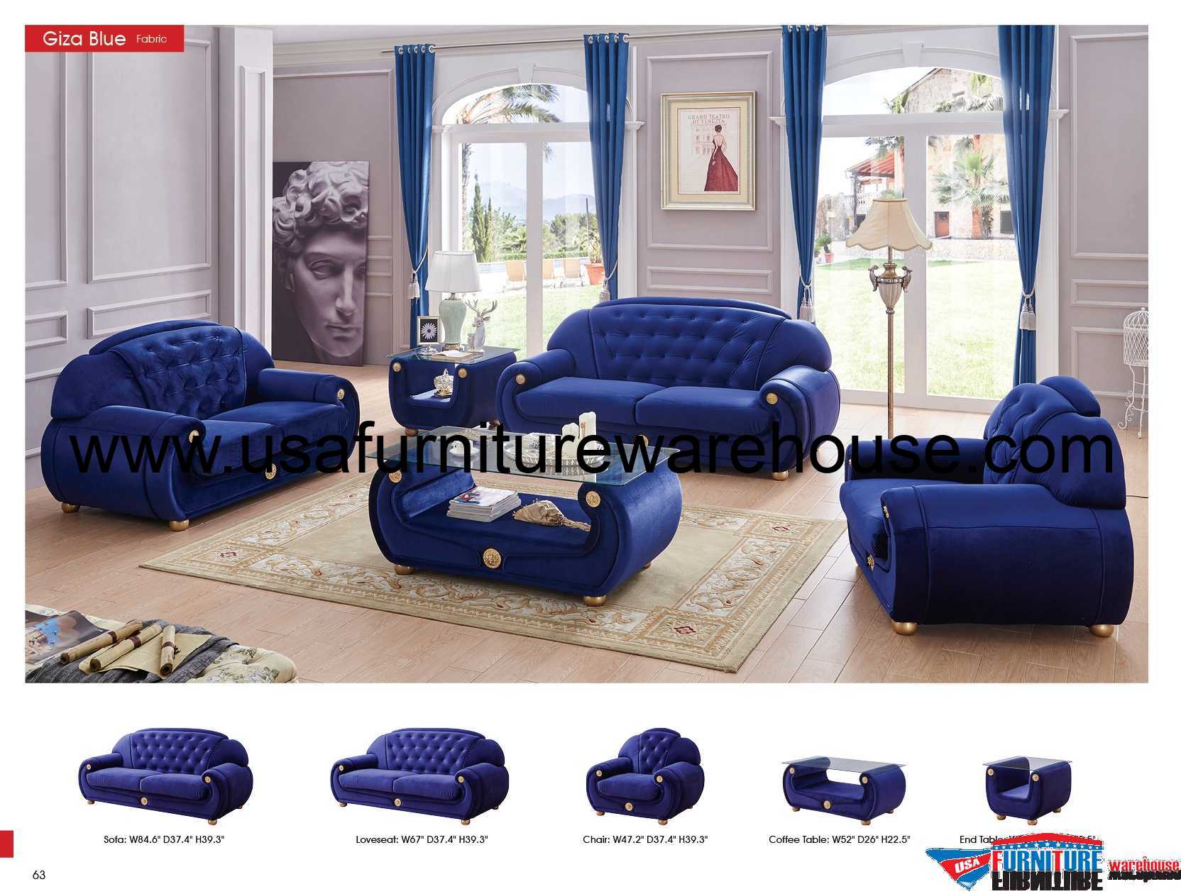 Giza Dark Blue Fabric Sofa Set