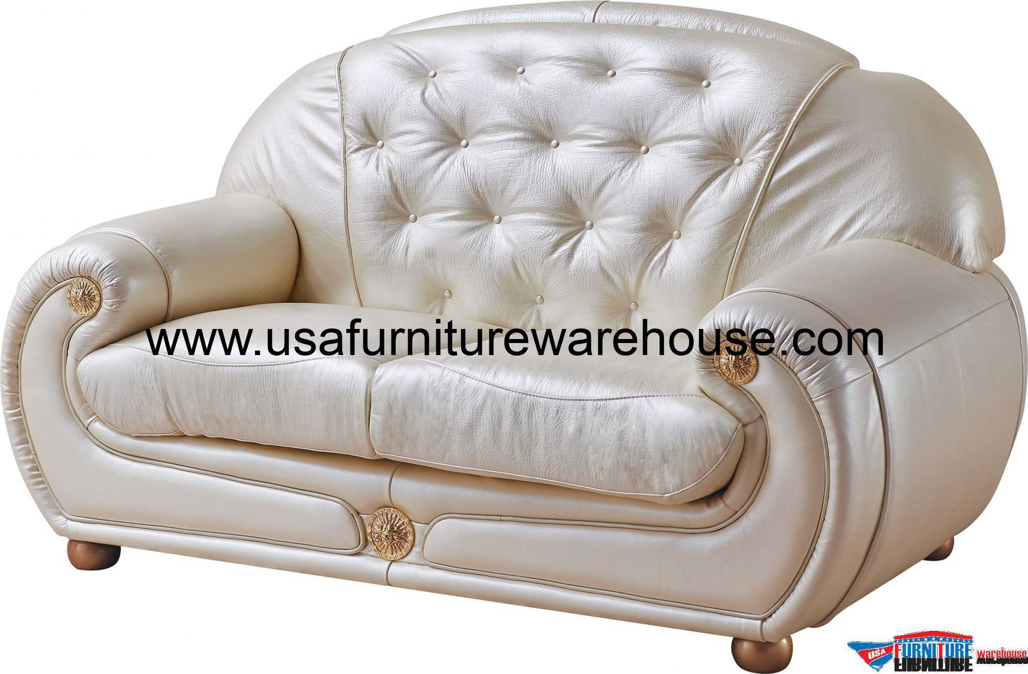 Giza Ivory Full Italian Leather Loveseat