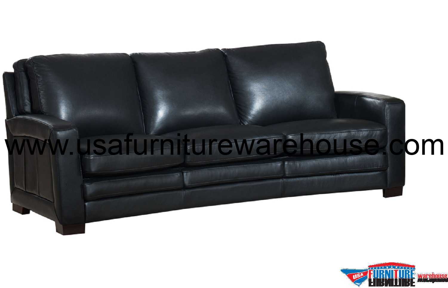 Joanna Full Top Grain Black Leather Sofa