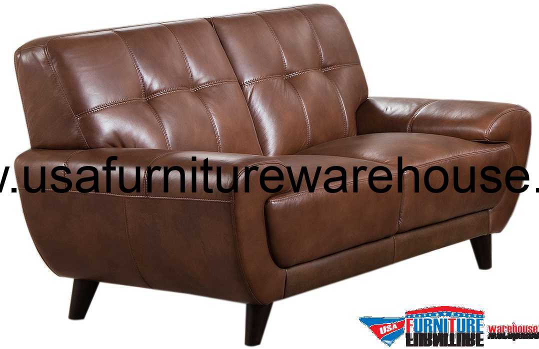Nicole Full Top Grain Brown Leather Loveseat