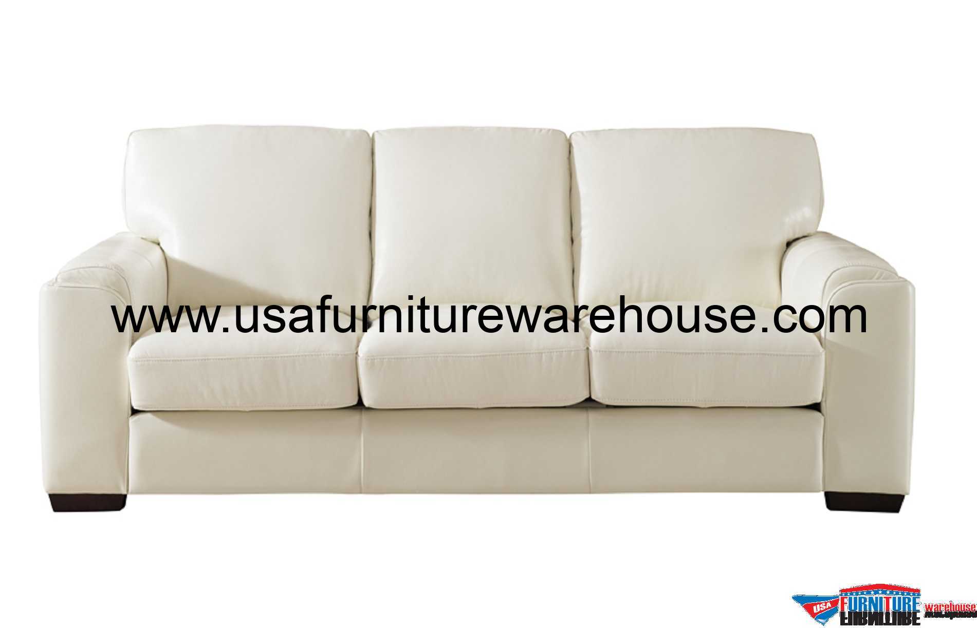 Suzanne Full Top Grain Ivory White Leather Sofa