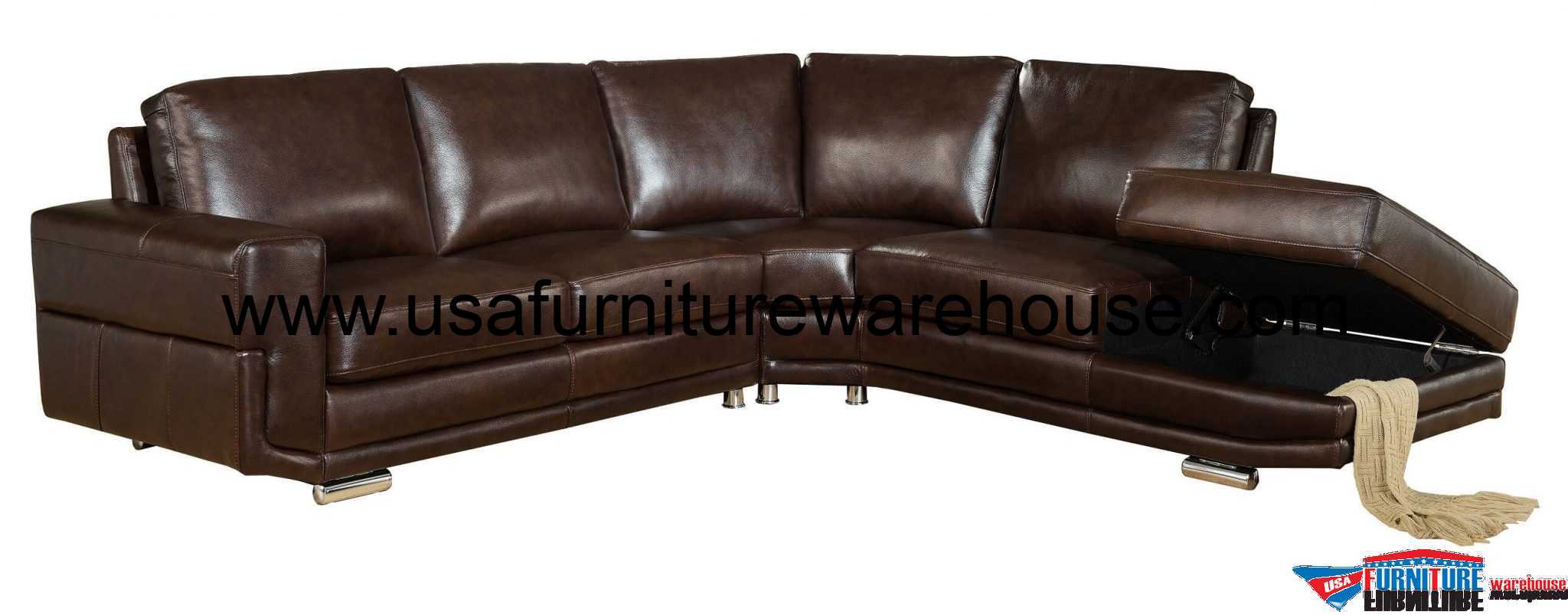 Cecile Full Top Grain Dark Brown Leather Sectional