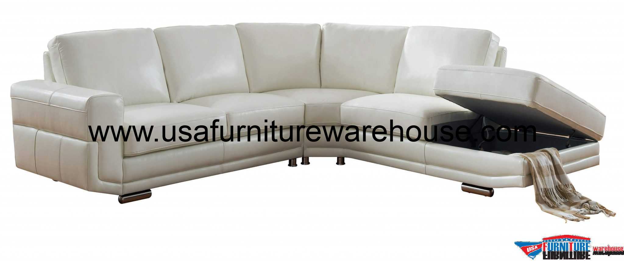 Cecile Full Top Grain Ivory White Leather Sectional