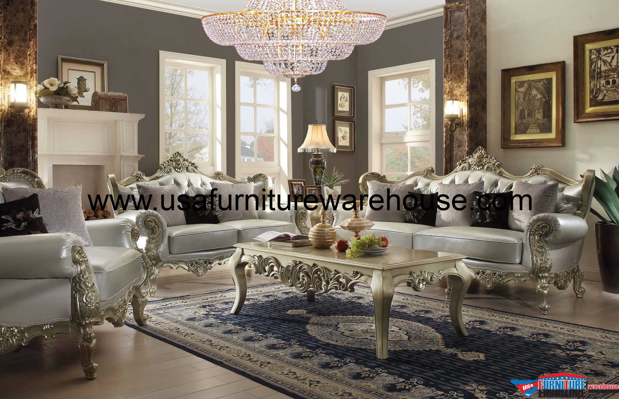 Versace Italian Leather Classic Sofa Set Usa Furniture Warehouse