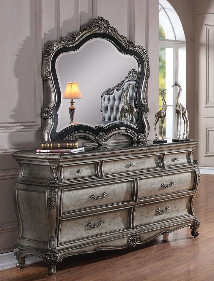 Chantelle Granite Top Dresser Antique Platinum Finish USA Furniture Warehouse
