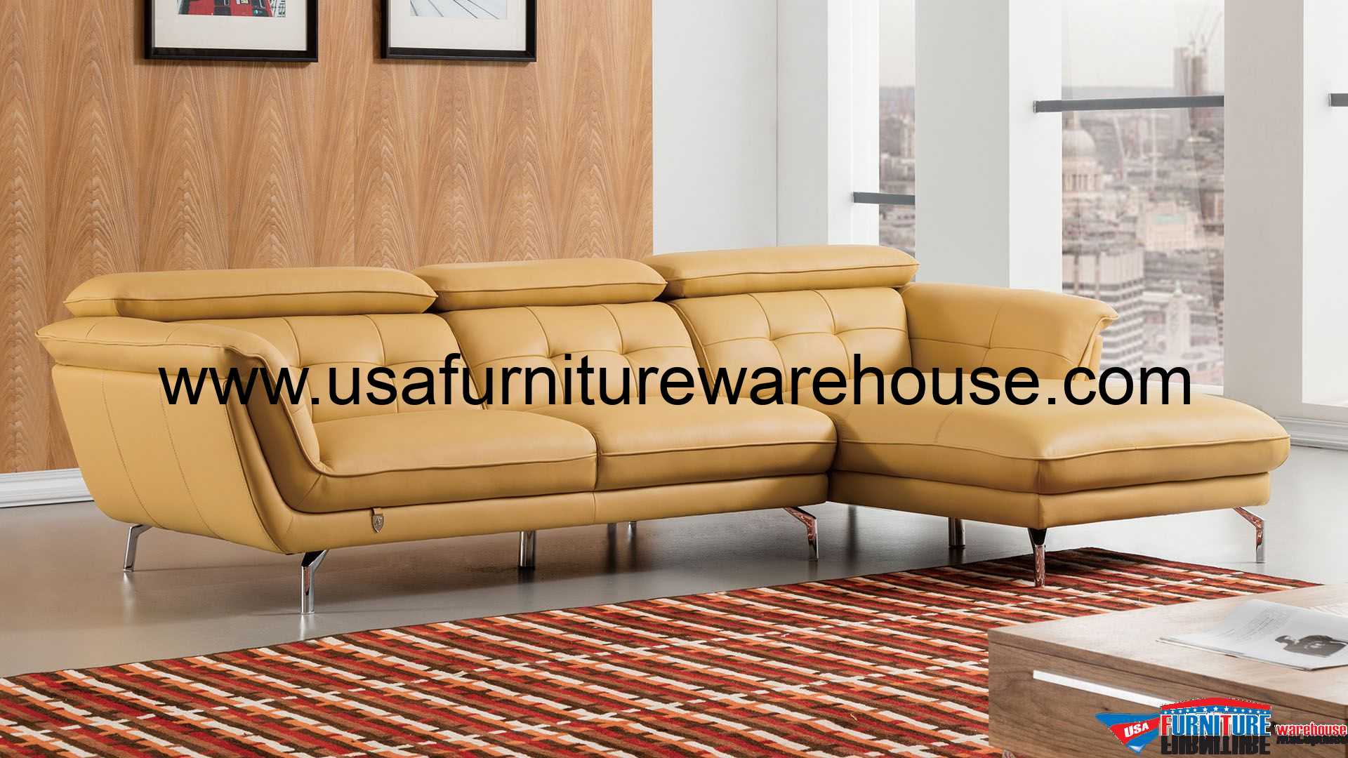 Armonia Italian Top Grain Yellow Leather Modern Sectional Set Usa Furniture Warehouse Yellow Leather Modern Sectional Set, Yellow Leather Sectional Sofa