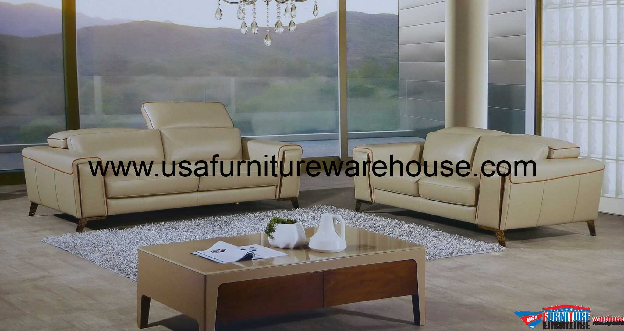 Volo 2 Piece Italian TopGrain Tan Leather Sofa Set