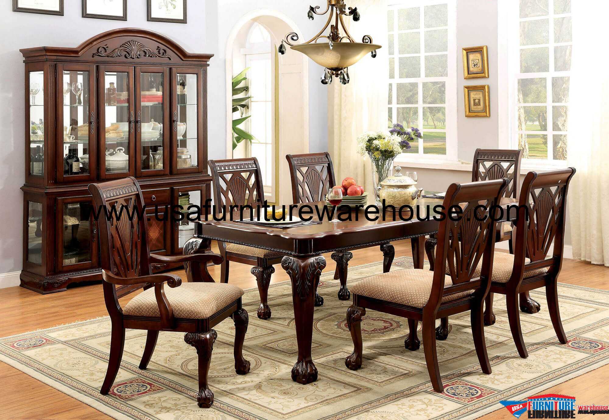 9 Piece Petersburg I Dining Set in Cherry Finish - USA Furniture Warehouse