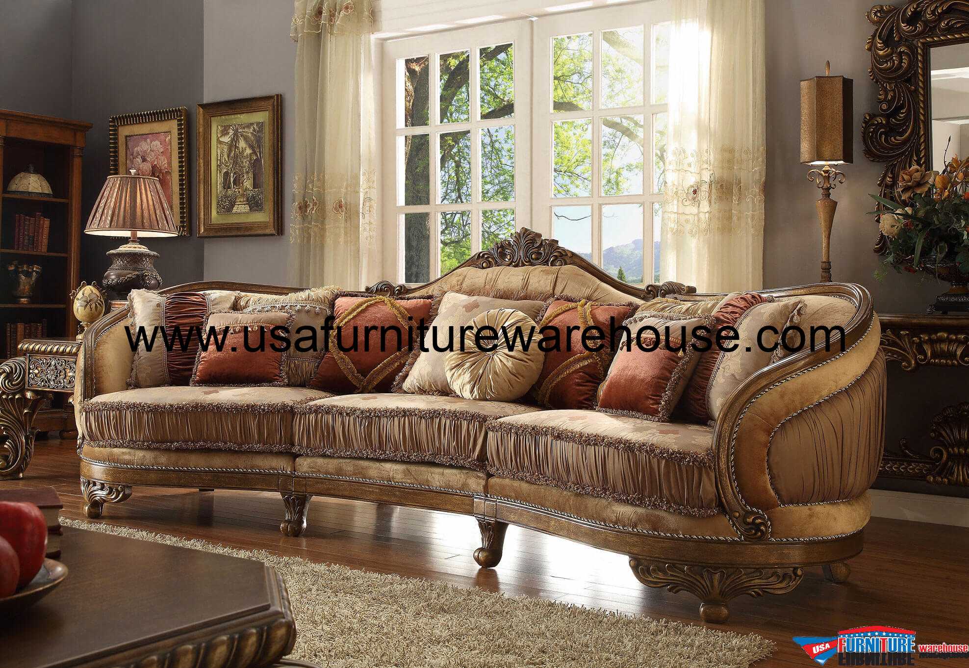 Homey Design HD-458 Vienna Wood Trim Mansion Sofa