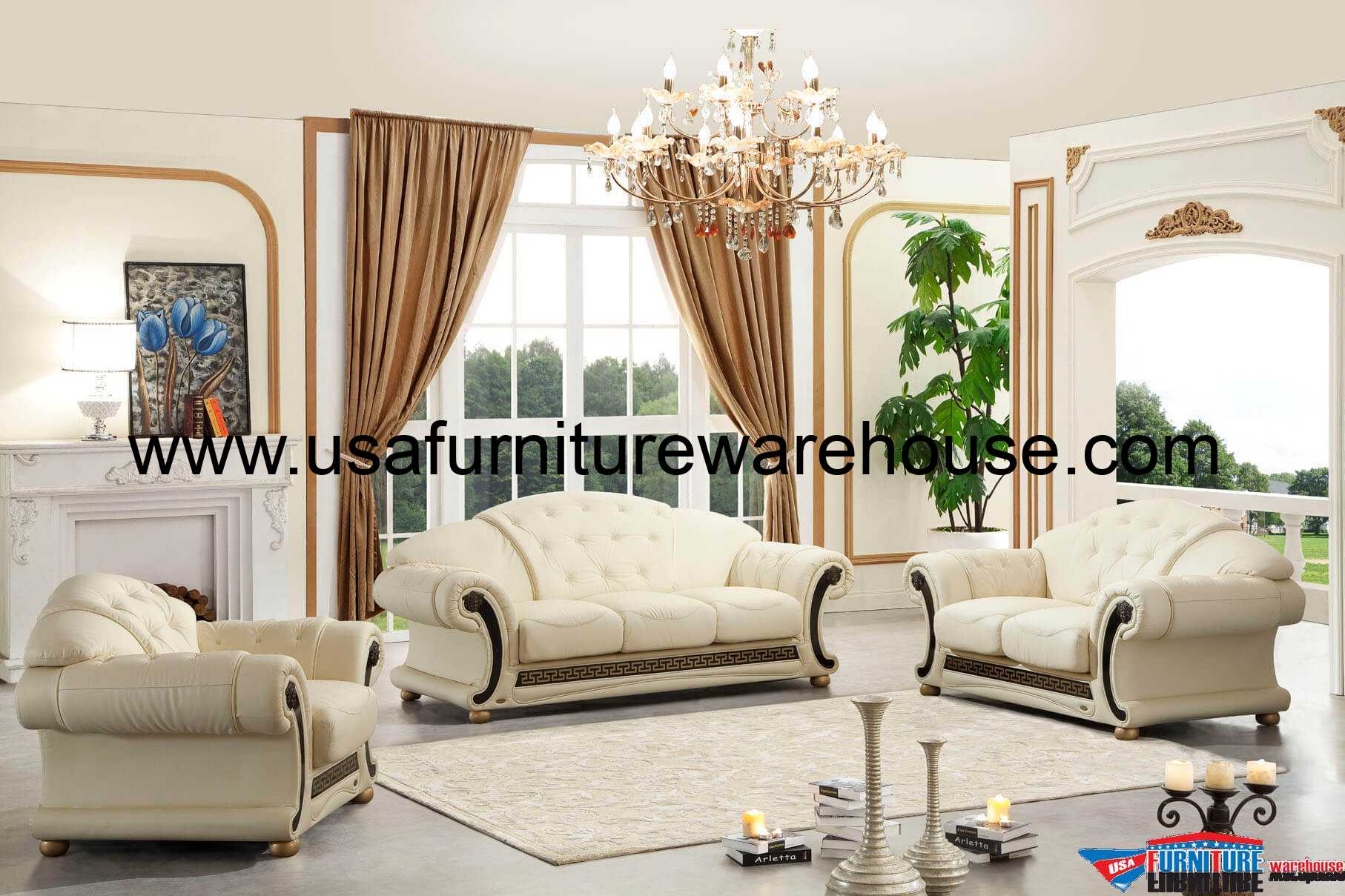 Versace Italian Beige Leather Sofa Set Usa Furniture Warehouse Versachi Italian Beige Leather Sofa Set