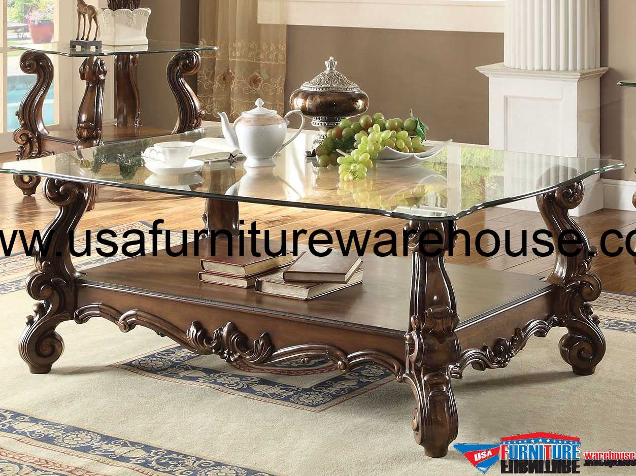 Versailles Glass Top Coffee Table Cherry Oak Finish - USA ...