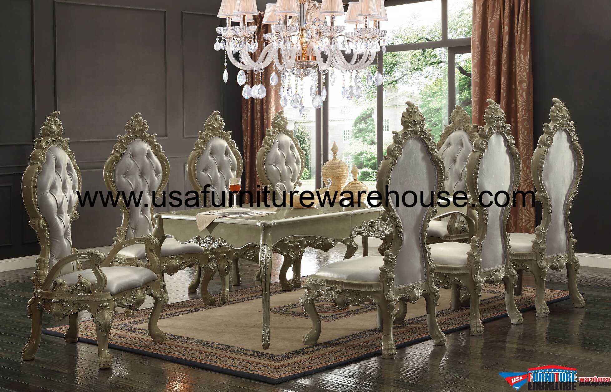 Homey Design Hd 13012 Royal Palace Dining Set In Champagne Usa Homey Design Hd 13012 Dining Set In Champagne