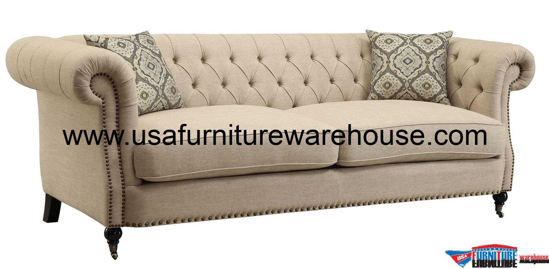 3 Piece Coaster Trivellato ButtonTufted Sofa Set USA Furniture Warehouse