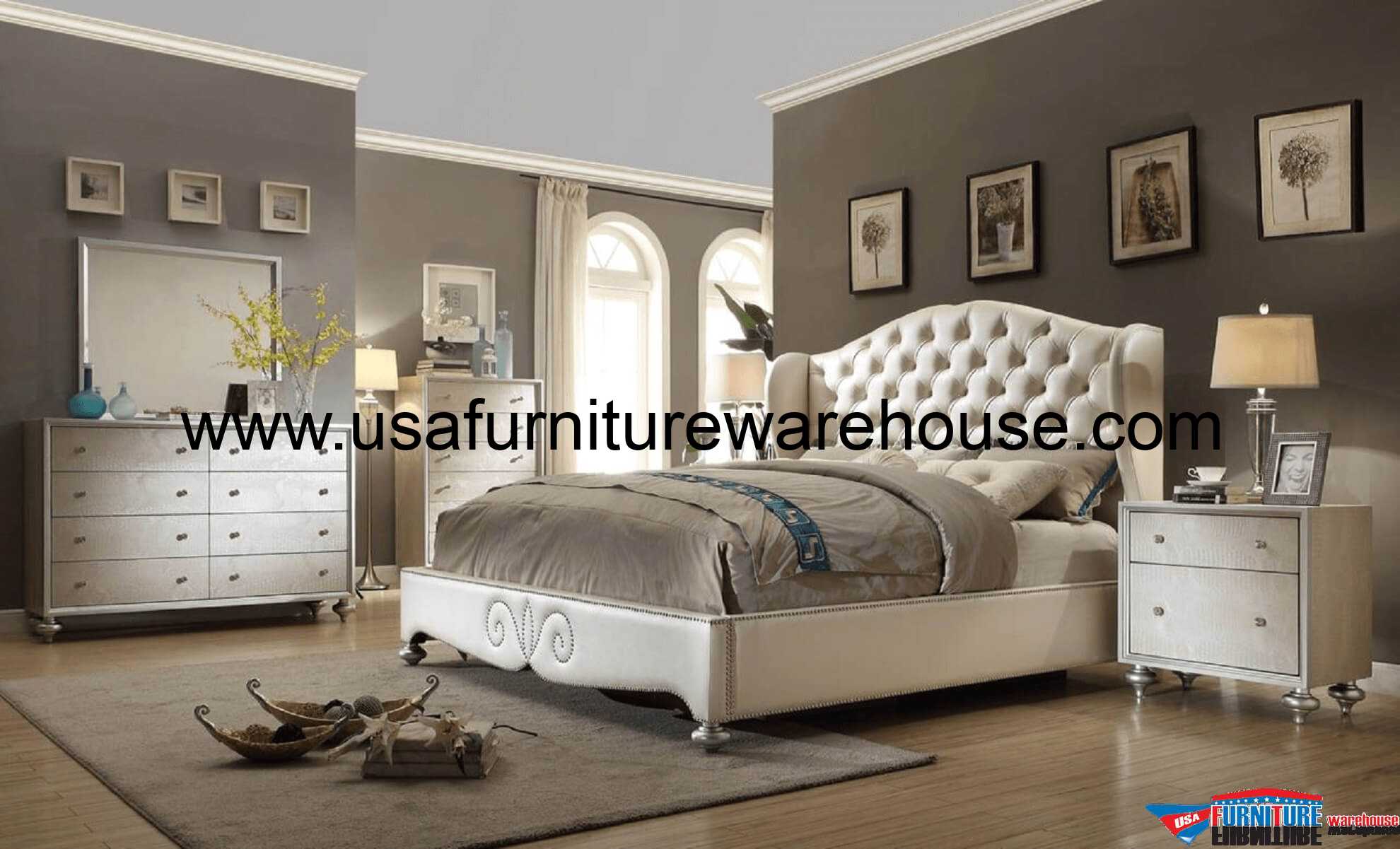 4 Piece Paris Shelter Pearl Bedroom Set