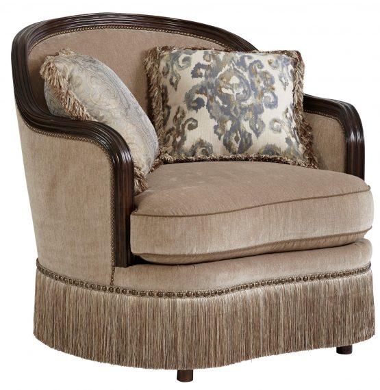 Giovanna Azure Carved Wood Trim Accent Chair