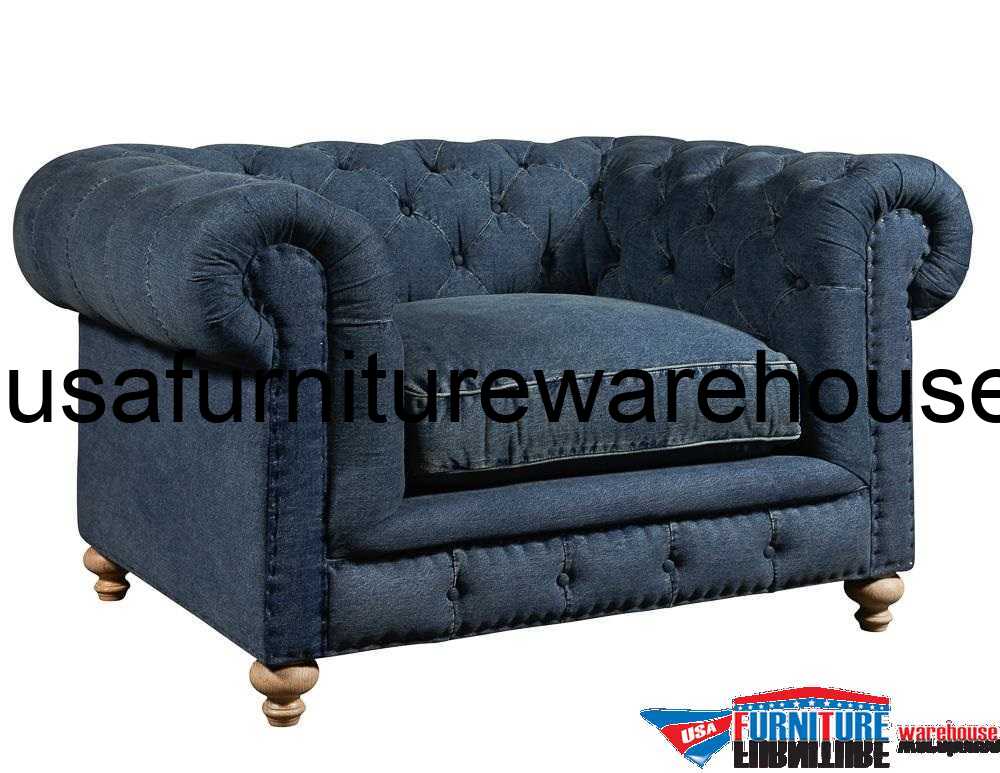 Spectra Home Greenwich Tufted Blue Denim Fabric Chair Usa Greenwich Tufted Blue Denim Fabric Chair