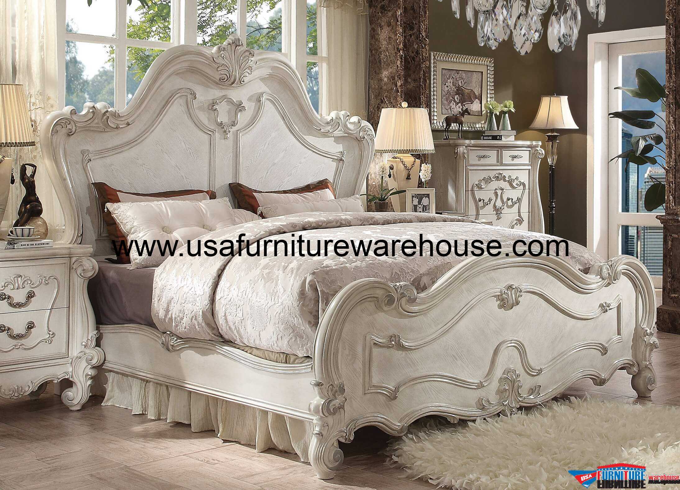 Acme Versailles Panel Bed Bone White Finish 21760q Usa Furniture Acme Versailles Panel Bed Bone White