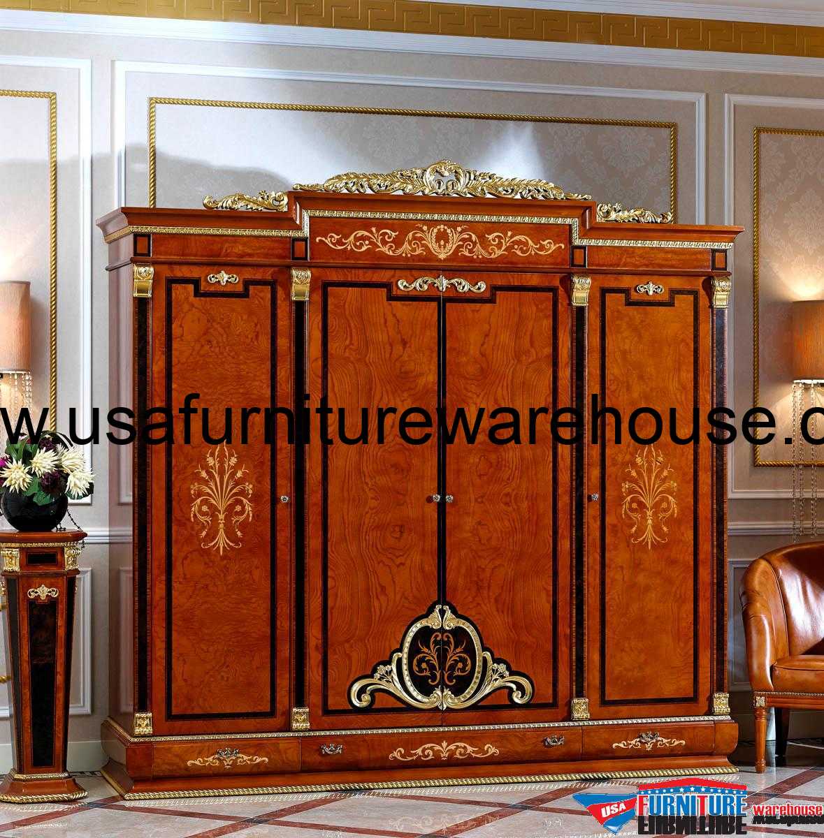 European Luxury 4 Door Wardrobe USA Furniture Warehouse