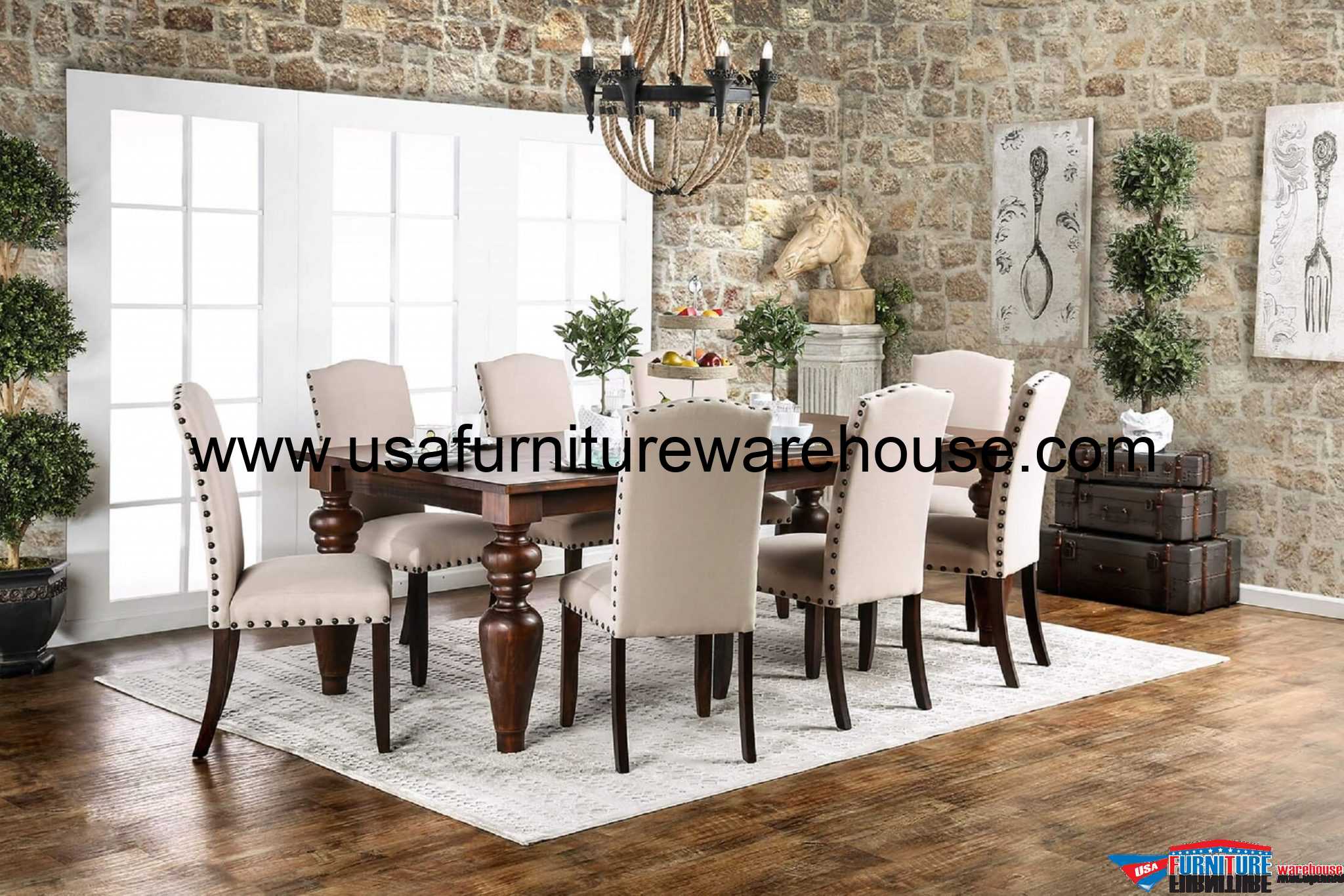 9 Piece Anapolis Transitional Dining Set USA Furniture Warehouse