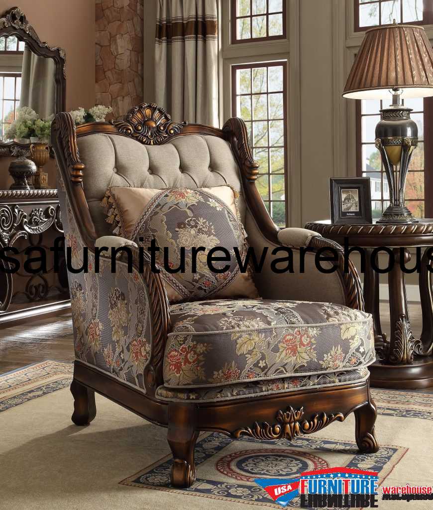 Homey Design HD1623 Saint Germain Wood Trim Accent Chair USA Furniture Warehouse