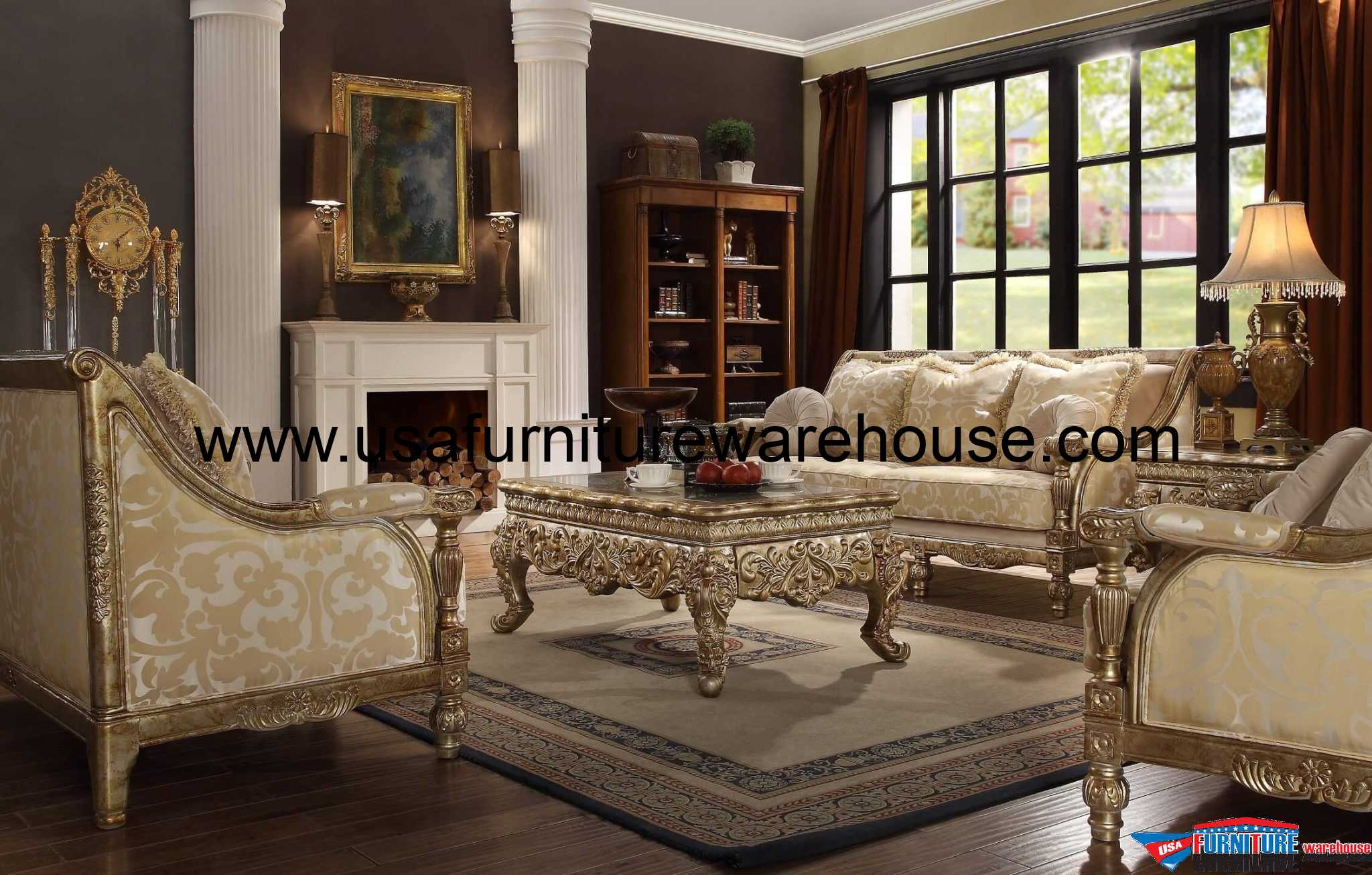 Homey Design HD-205 Wood Trim Sofa Antique Gold - USA ...