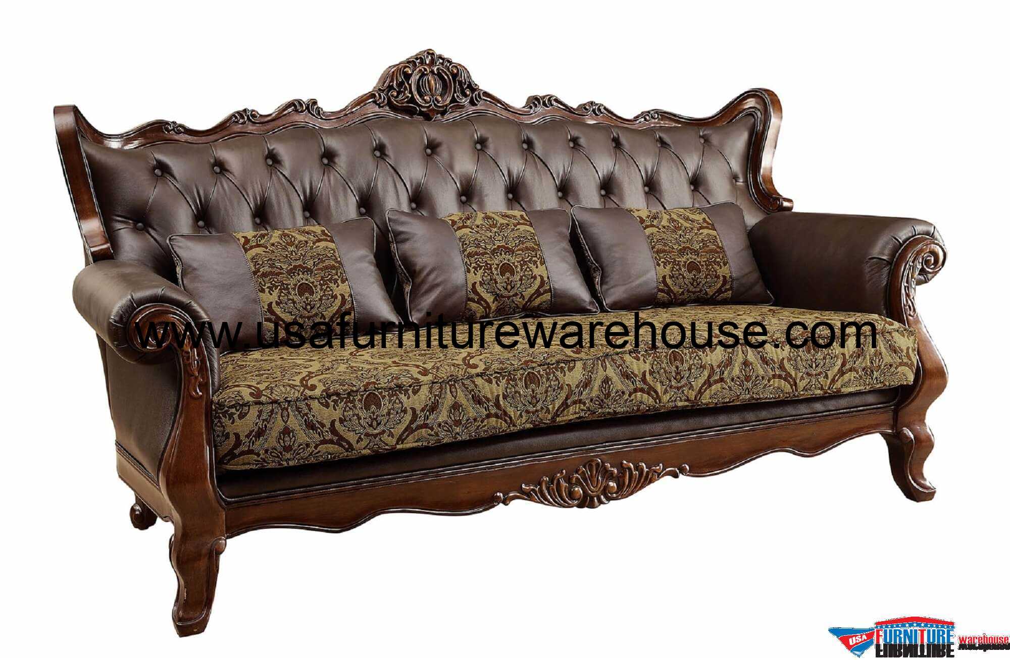 Kamilah Wood Trim LeatherFabric Sofa CM6787SF USA Furniture Warehouse