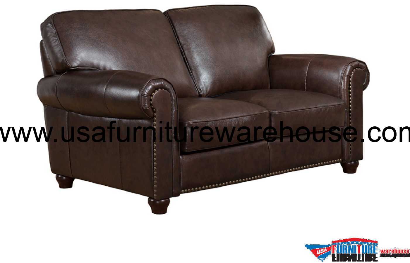 Barbara Grain Dark Brown Leather Loveseat USA Furniture Warehouse