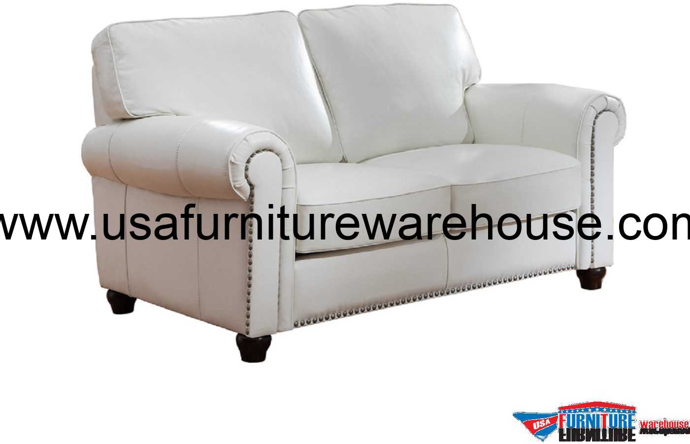 Barbara Full Top Grain Ivory White Leather Loveseat USA Furniture Warehouse