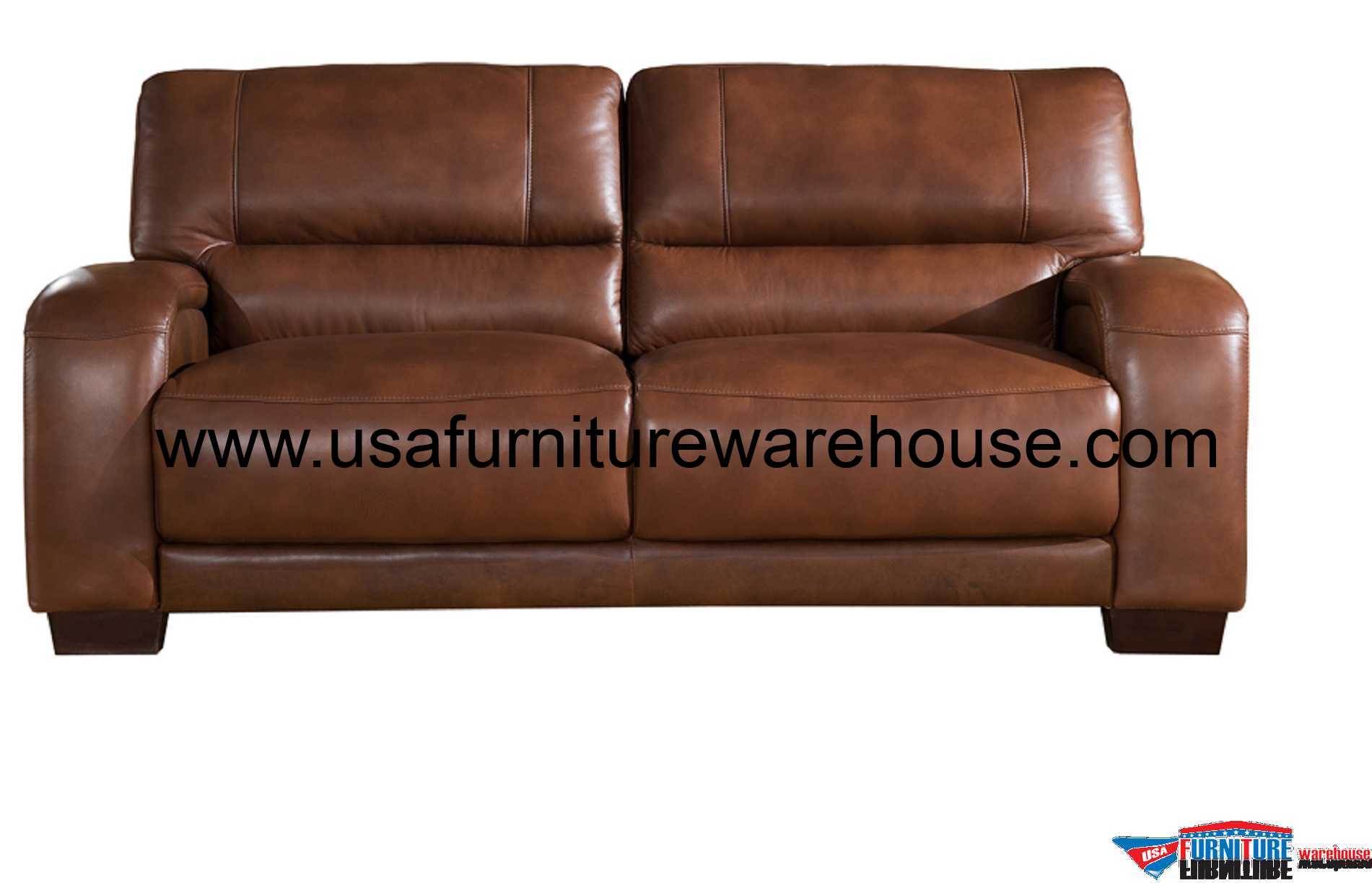 Brigitte Full Top Grain Brown Leather Sofa USA Furniture Warehouse