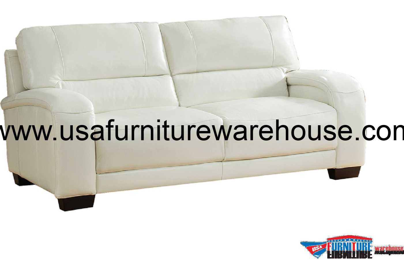 Brigitte Full Top Grain Ivory White Leather Sofa USA Furniture Warehouse