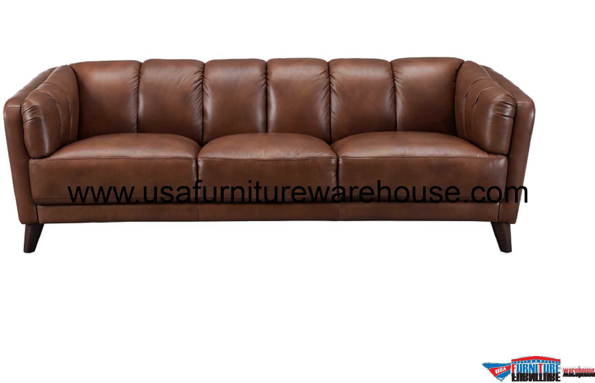 Frances Full Top Grain Brown Leather Sofa USA Furniture Warehouse