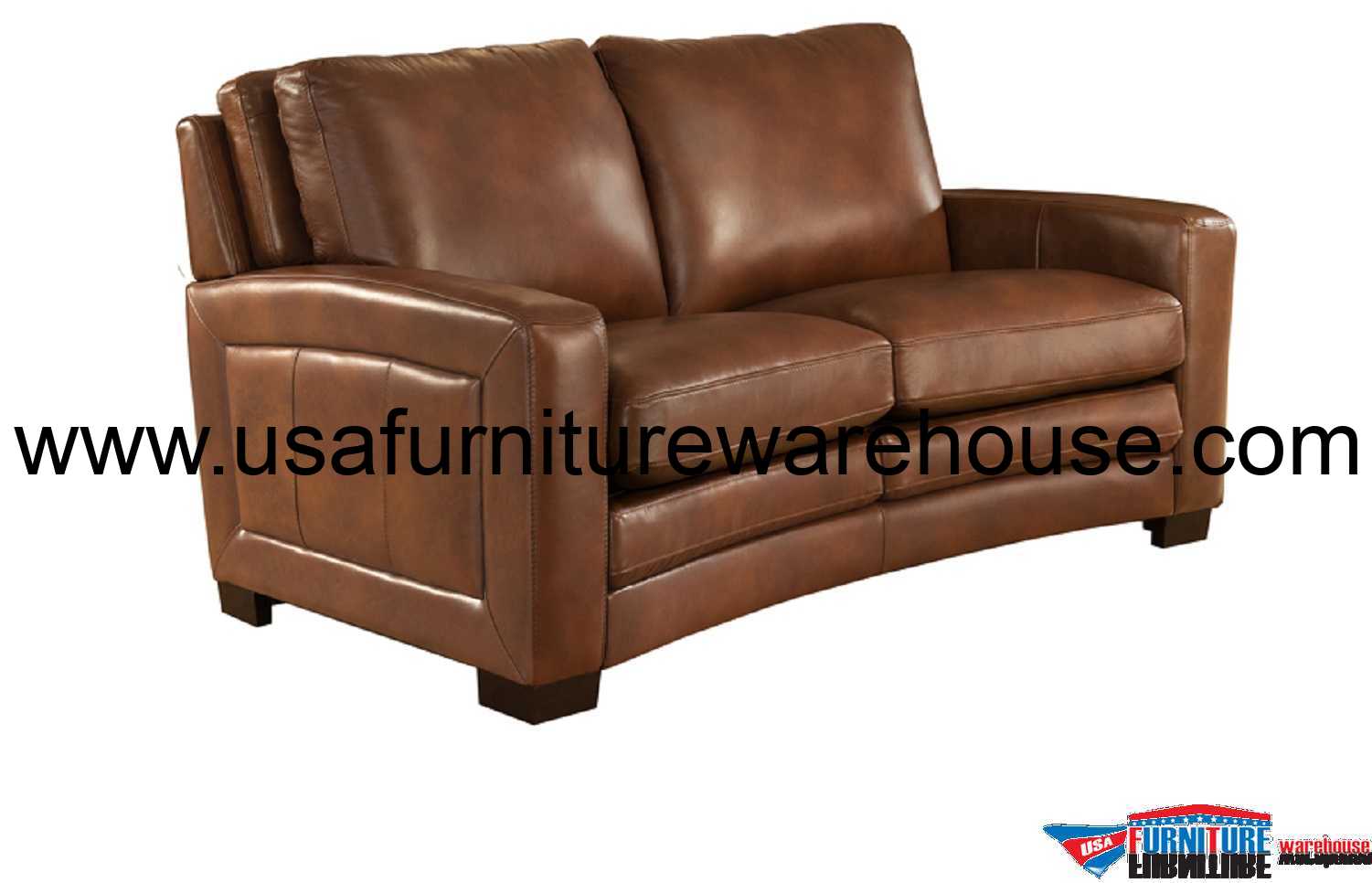 Joanna Full Top Grain Brown Leather Loveseat USA Furniture Warehouse