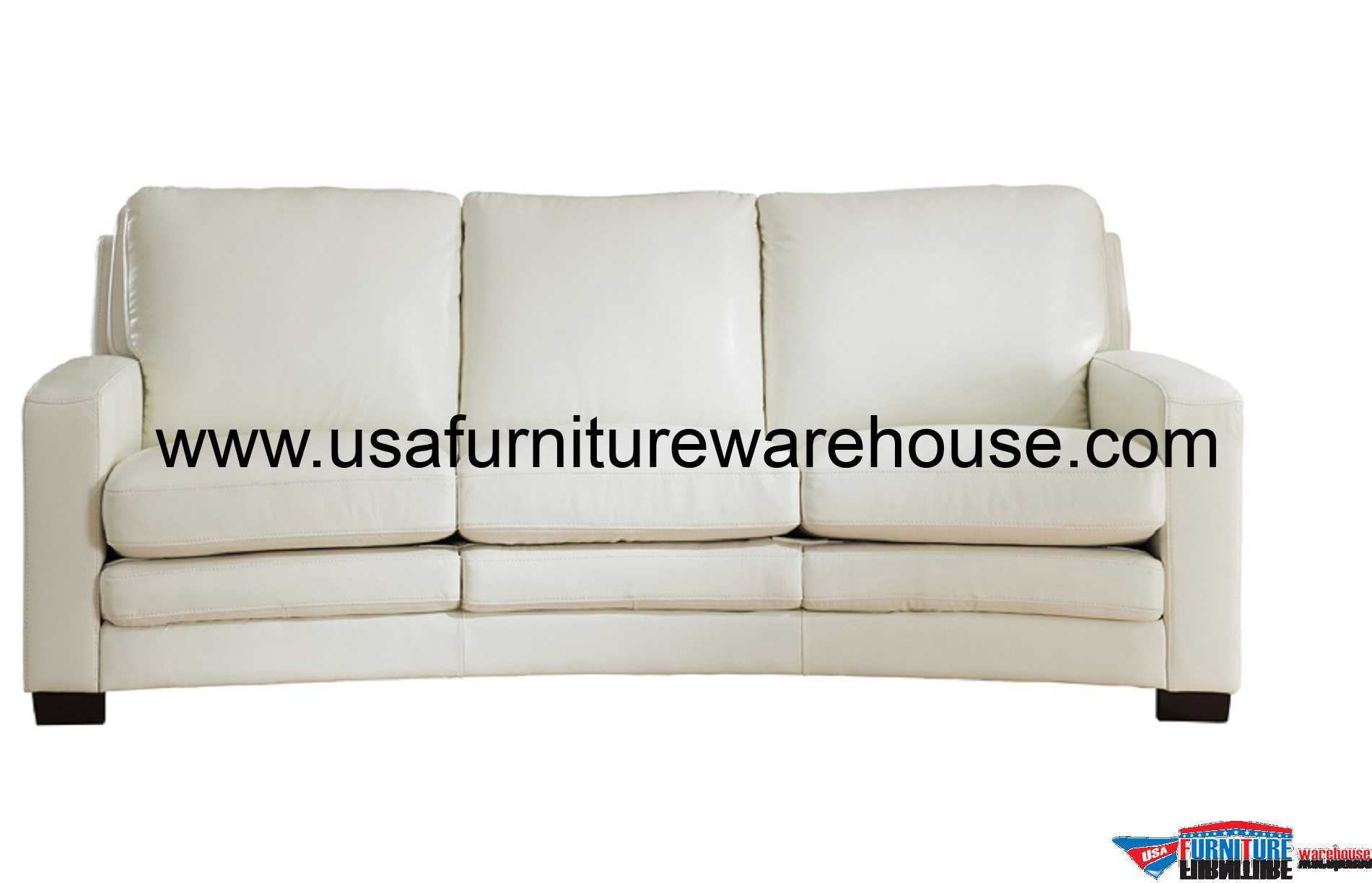 Joanna Full Top Grain Ivory White Leather Sofa USA Furniture Warehouse