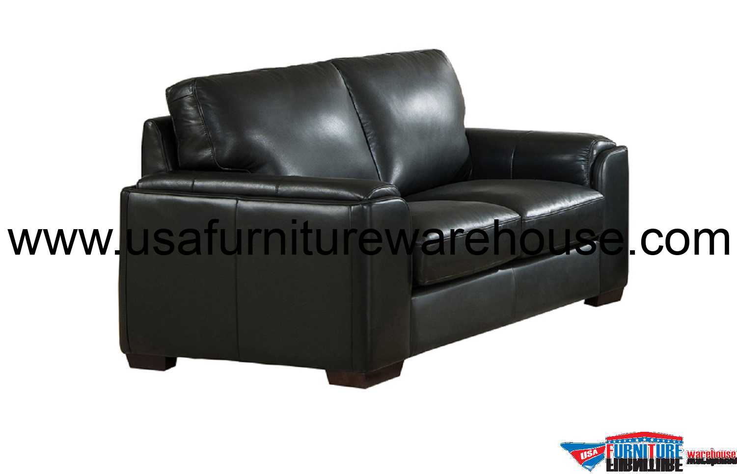Suzanne Full Top Grain Black Leather Loveseat USA Furniture Warehouse