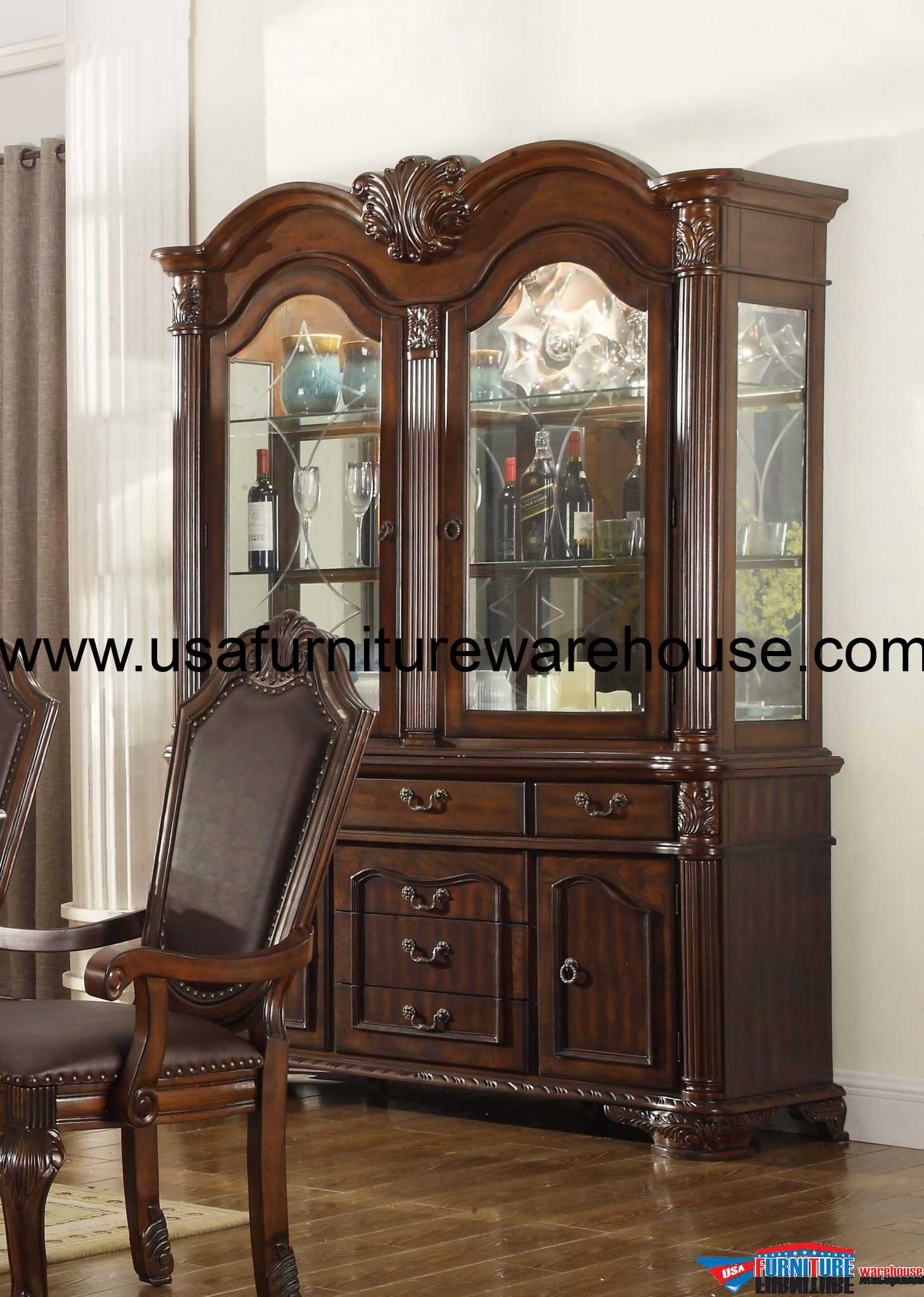 Mcferran Furniture D5004 Chateau ChinaHutch Set USA Furniture Warehouse