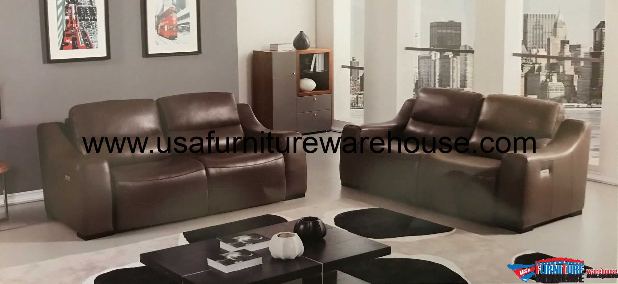 2 Piece Avana Full Italian Taupe Leather Power Recliner Sofa Set