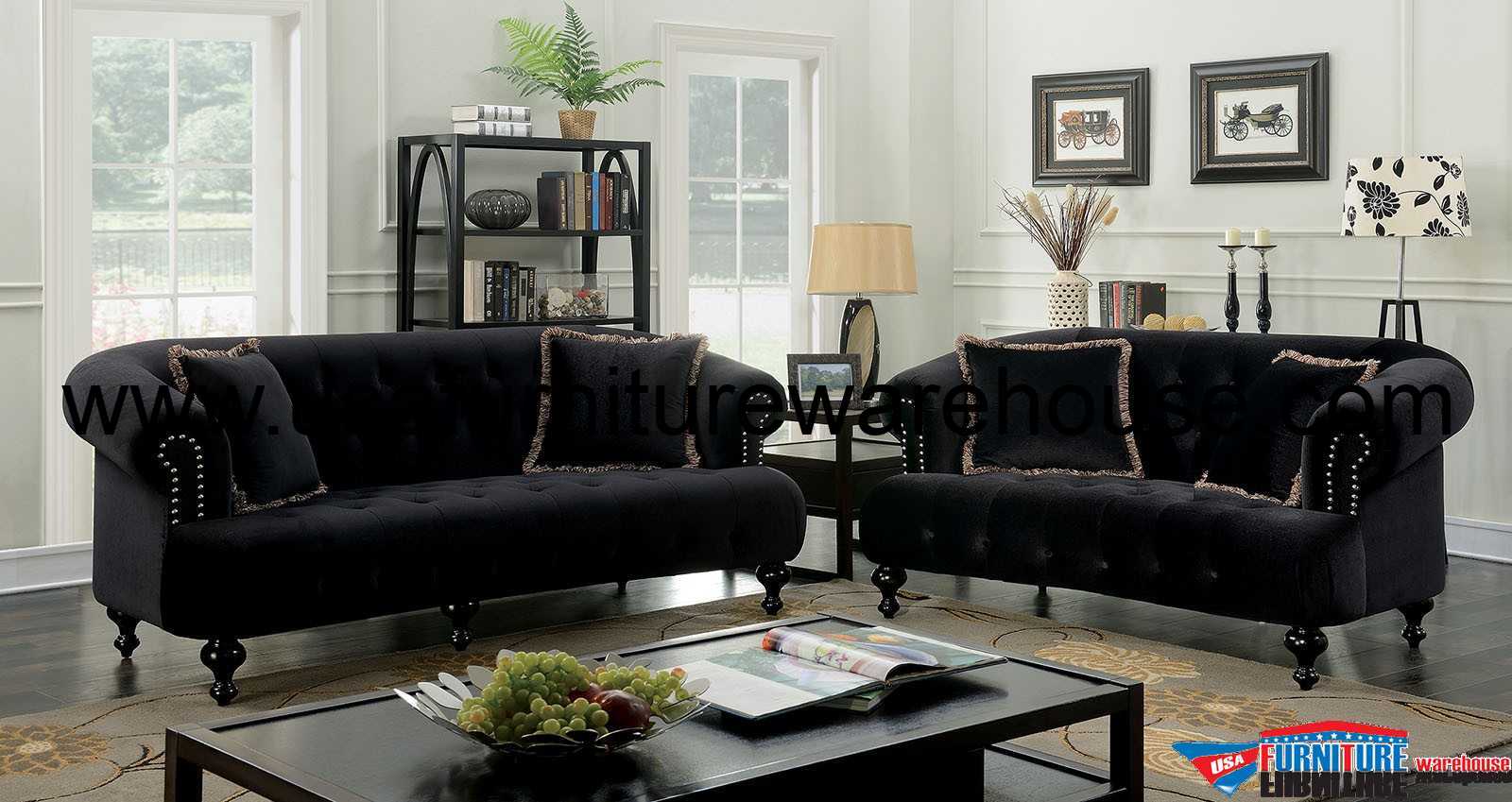 Rayne Black Fabric Sofa Set USA Furniture Warehouse