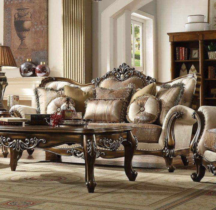 Acme Latisha Wood Trim Sofa Antique Oak USA Furniture Warehouse