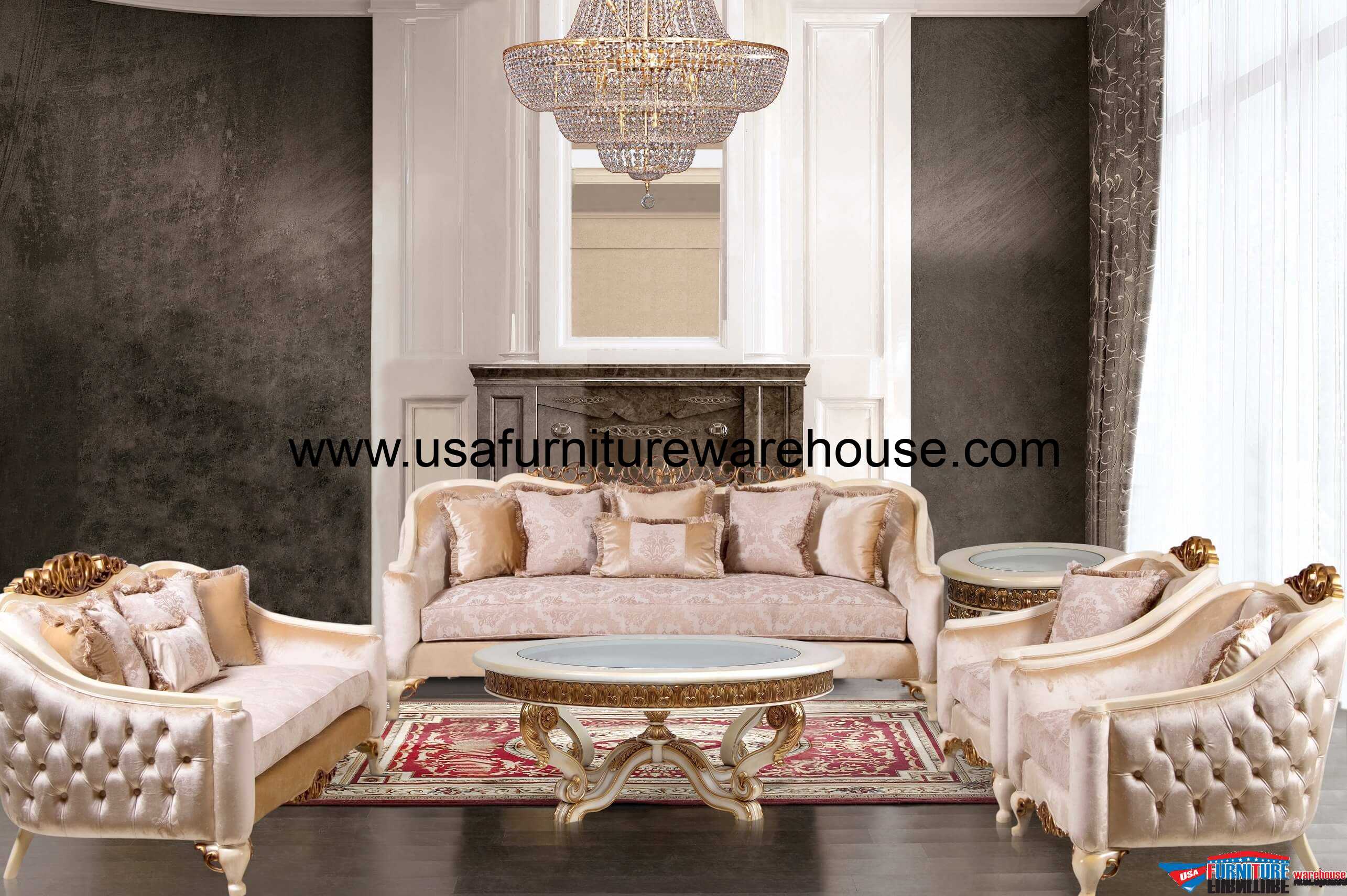European Furniture Angelica Luxury Sofa Set USA Furniture Warehouse